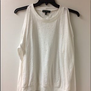 Mixed thread cold shoulder top